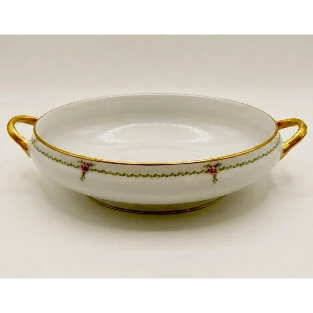 Antique GDA French Limoges Porcelain Open Vegetable Bowl Serving Dish Gold